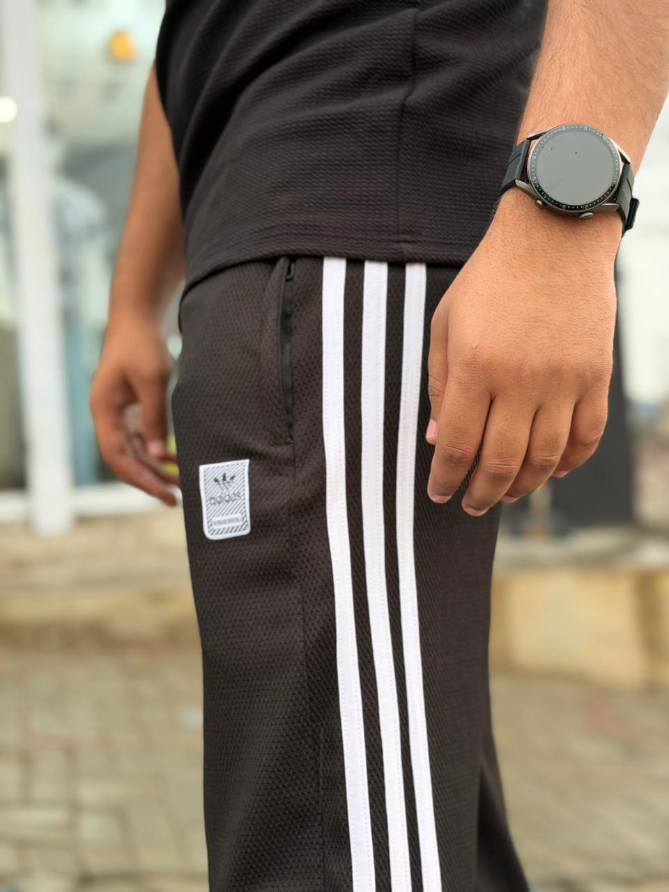 Premium Black Men's Tracksuit - Signature White Stripes Edition