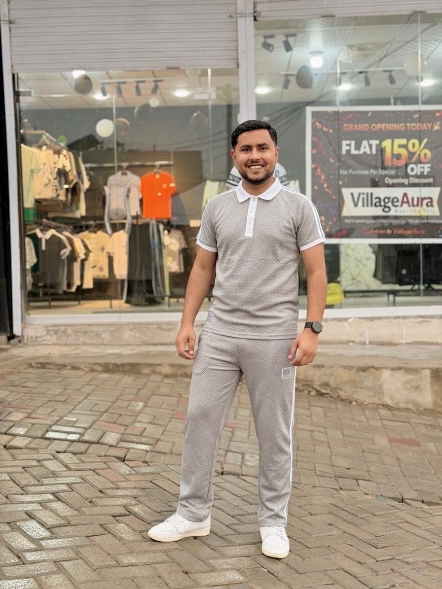 Premium Black Men's Tracksuit - Signature White Stripes Edition